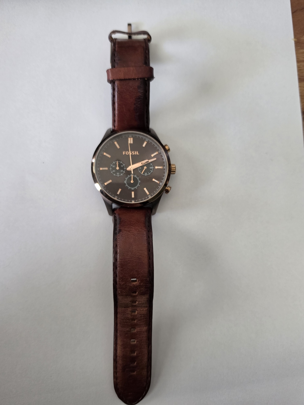 Fossil Brown Leather Strap Men's Watch with Black Dial